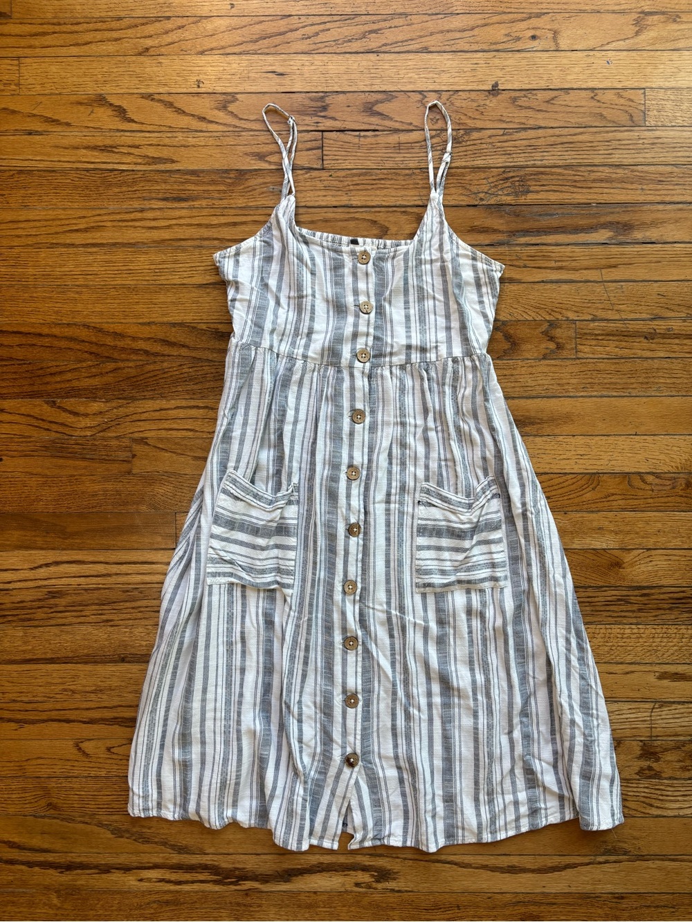 Roxy White and Gray Striped Button-Front Mini Dress
